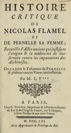 , -: Histoire critique de Nicolas Flamel et de Pernelle sa femme (       )