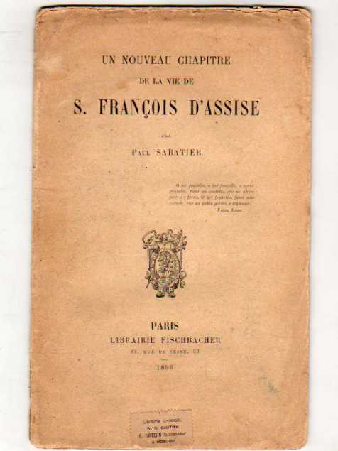 Sabatier, Paul: Un nouveau chapitre de la vie de S. Francois d'Assise
