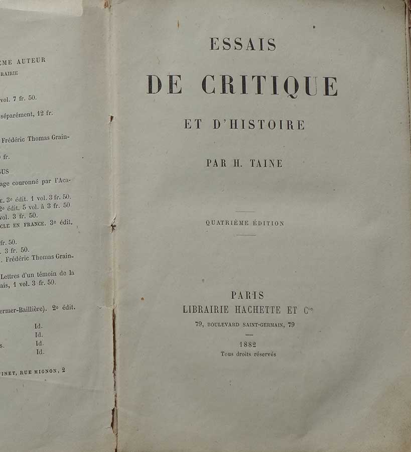Taine, Hippolyte: Essais de Critique et d'Histoire